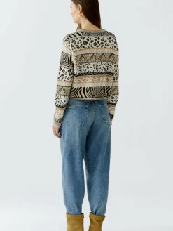 Oui Pullover & Strickjacken*Damen Pullover weiß schwarz gemustert