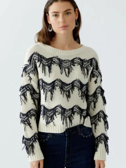 Oui Pullover & Strickjacken*Damen Pullover weiß blau gemustert