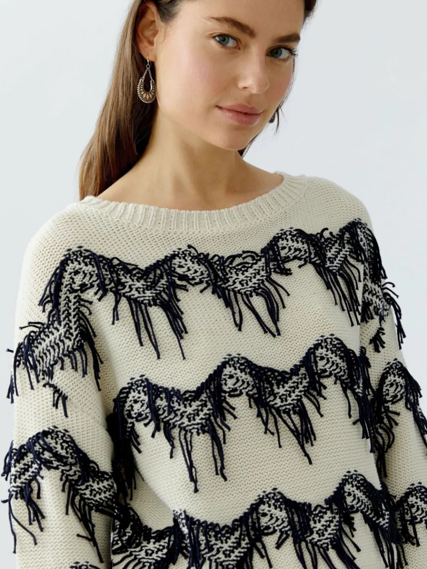 Oui Pullover & Strickjacken*Damen Pullover weiß blau gemustert