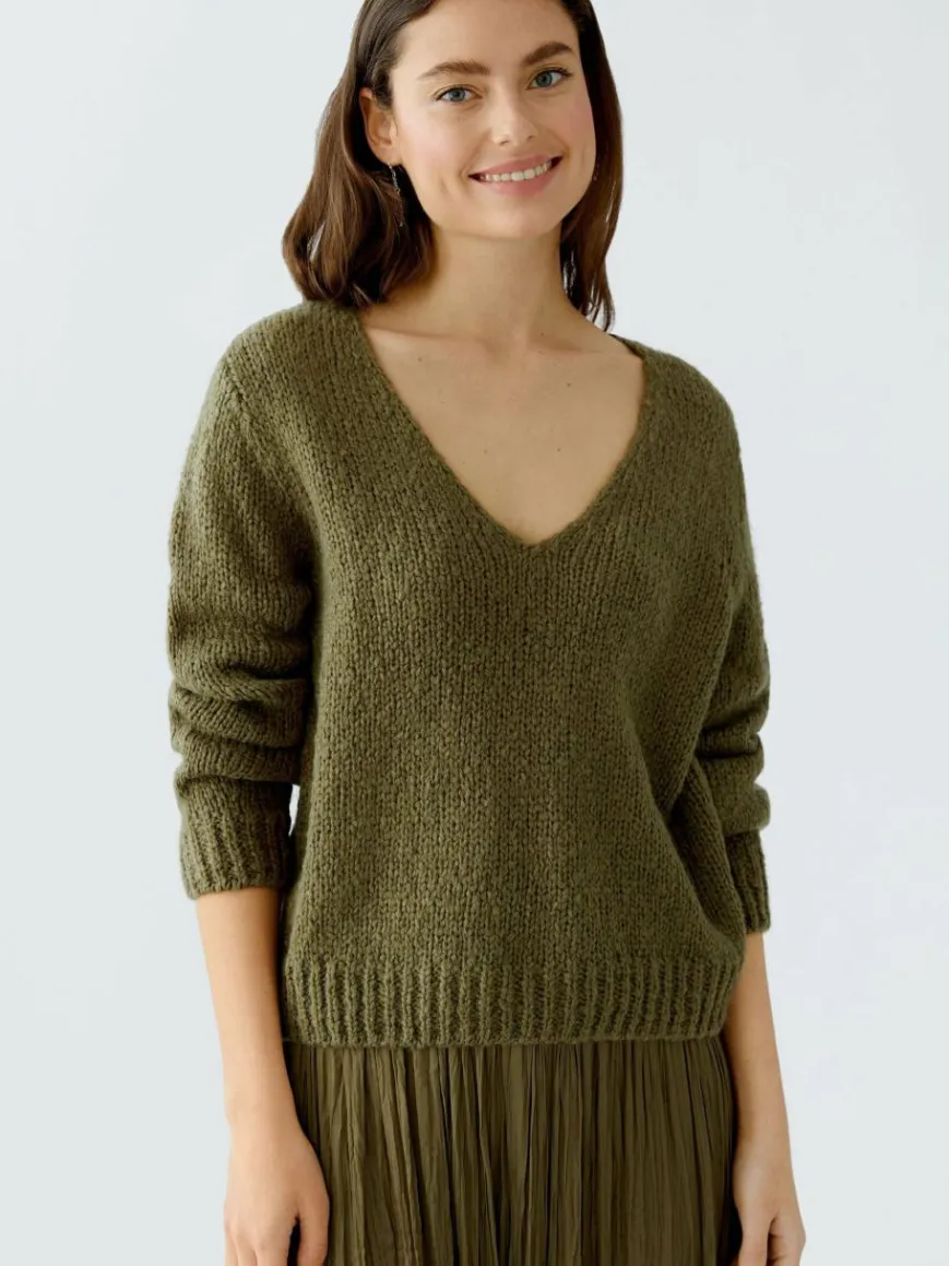 Oui Pullover & Strickjacken*Damen Pullover oliv uni