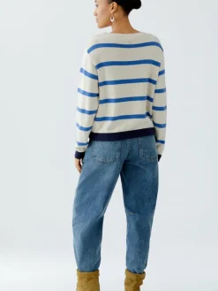 Oui Pullover & Strickjacken*Damen Pullover weiß blau gestreift