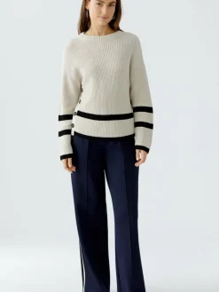 Oui Pullover & Strickjacken*Damen Pullover beige grau gestreift