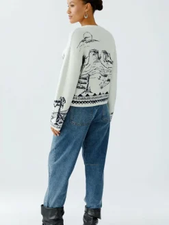 Oui Pullover & Strickjacken*Damen Pullover weiß blau uni