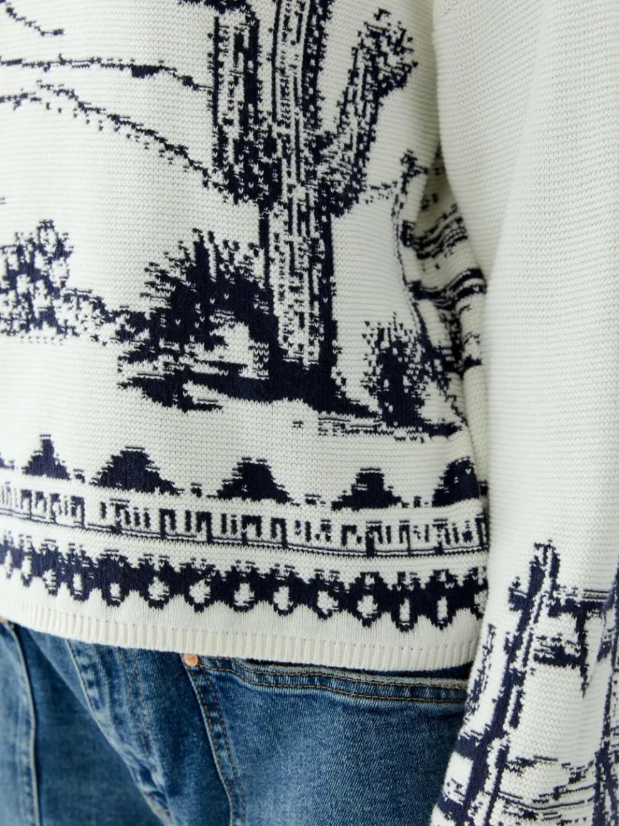 Oui Pullover & Strickjacken*Damen Pullover weiß blau uni