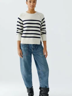 Oui Pullover & Strickjacken*Damen Pullover weiß blau gestreift