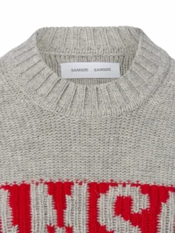 Samsøe Samsøe Pullover & Strickjacken*Damen Pullover mit Woll-Anteil - Sakeiku hellgrau rot meliert