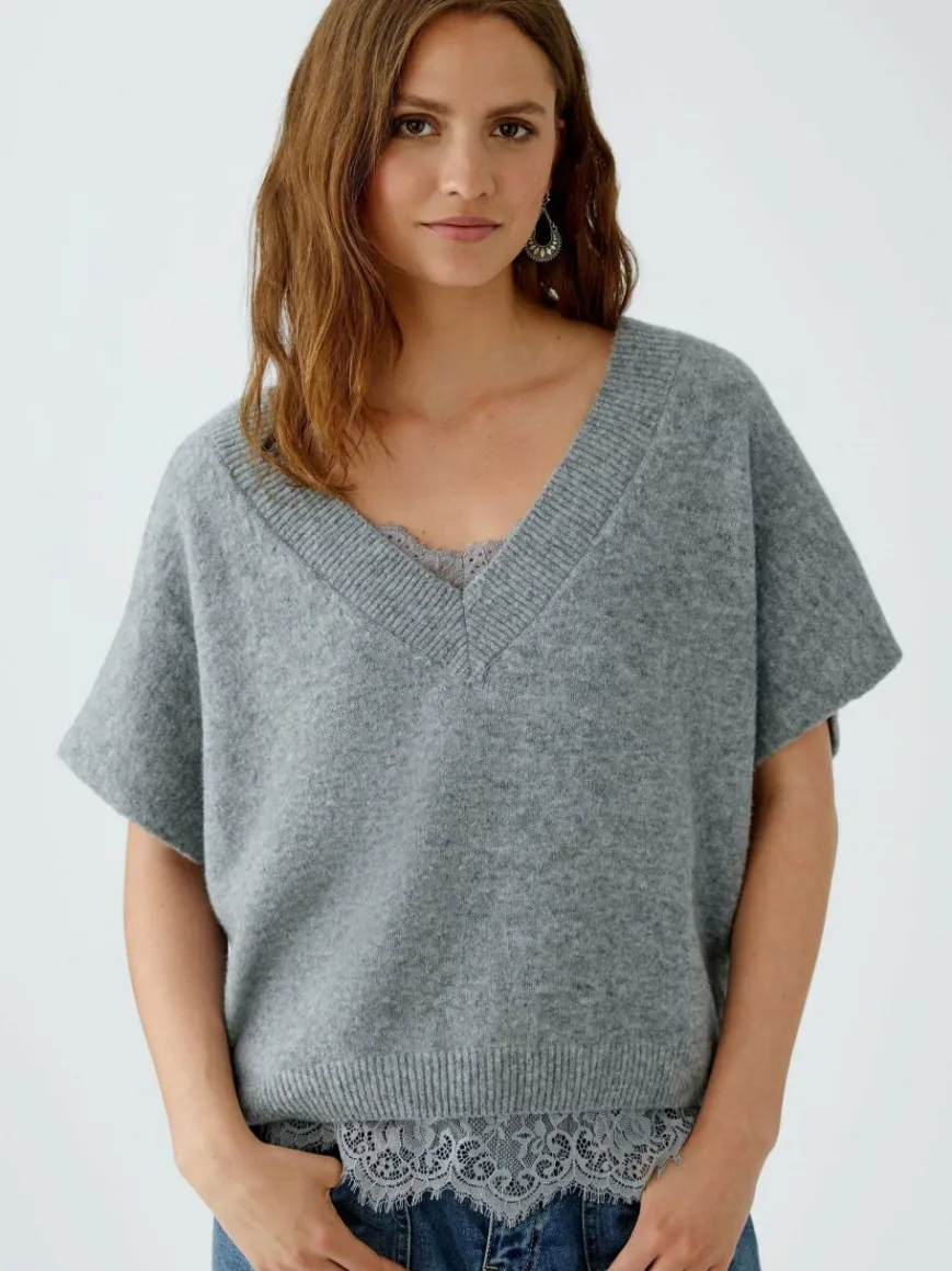 Oui Pullover & Strickjacken*Damen Pullunder grau uni