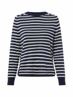 Franco Callegari Pullover & Strickjacken*Damen Pure Cashmere Pullover marine ecru gestreift