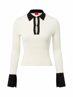 HUGO Pullover & Strickjacken*Damen Rippstrickpullover - Sharro ecru schwarz uni