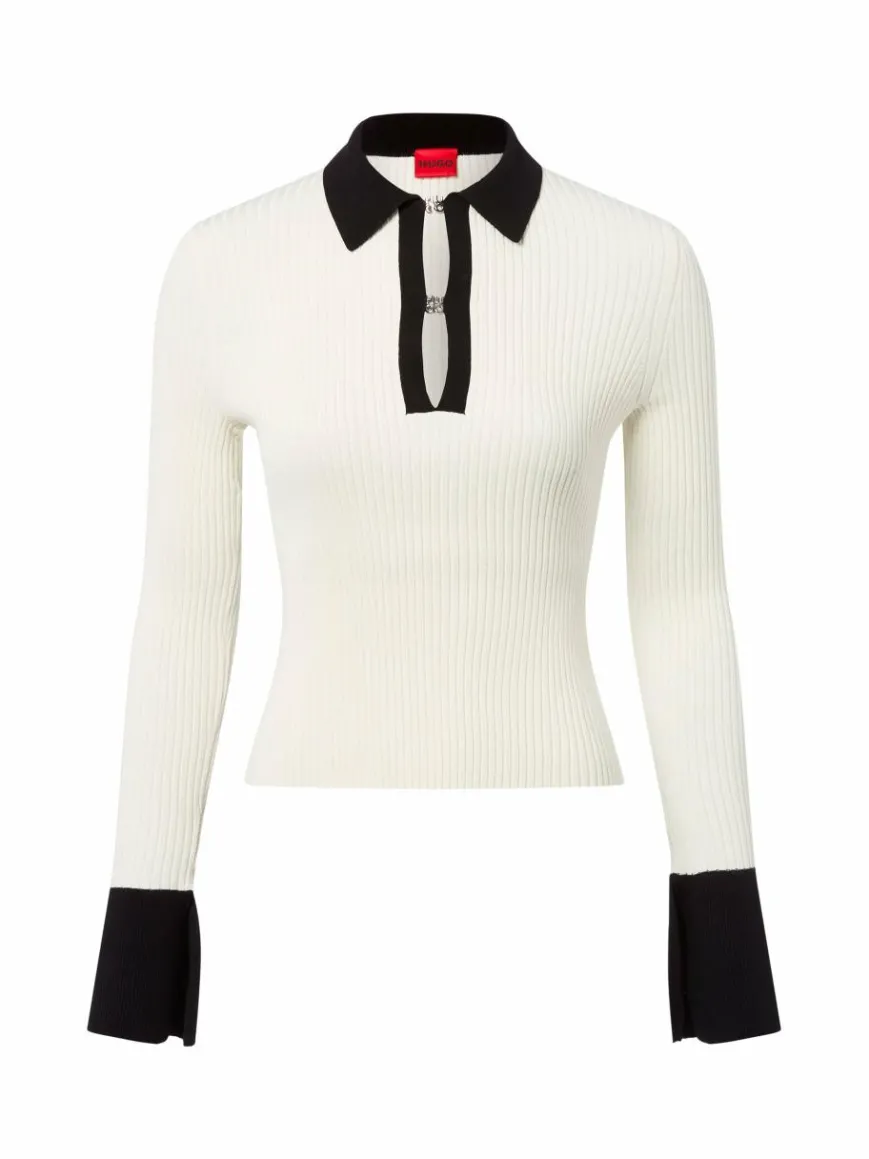 HUGO Pullover & Strickjacken*Damen Rippstrickpullover - Sharro ecru schwarz uni