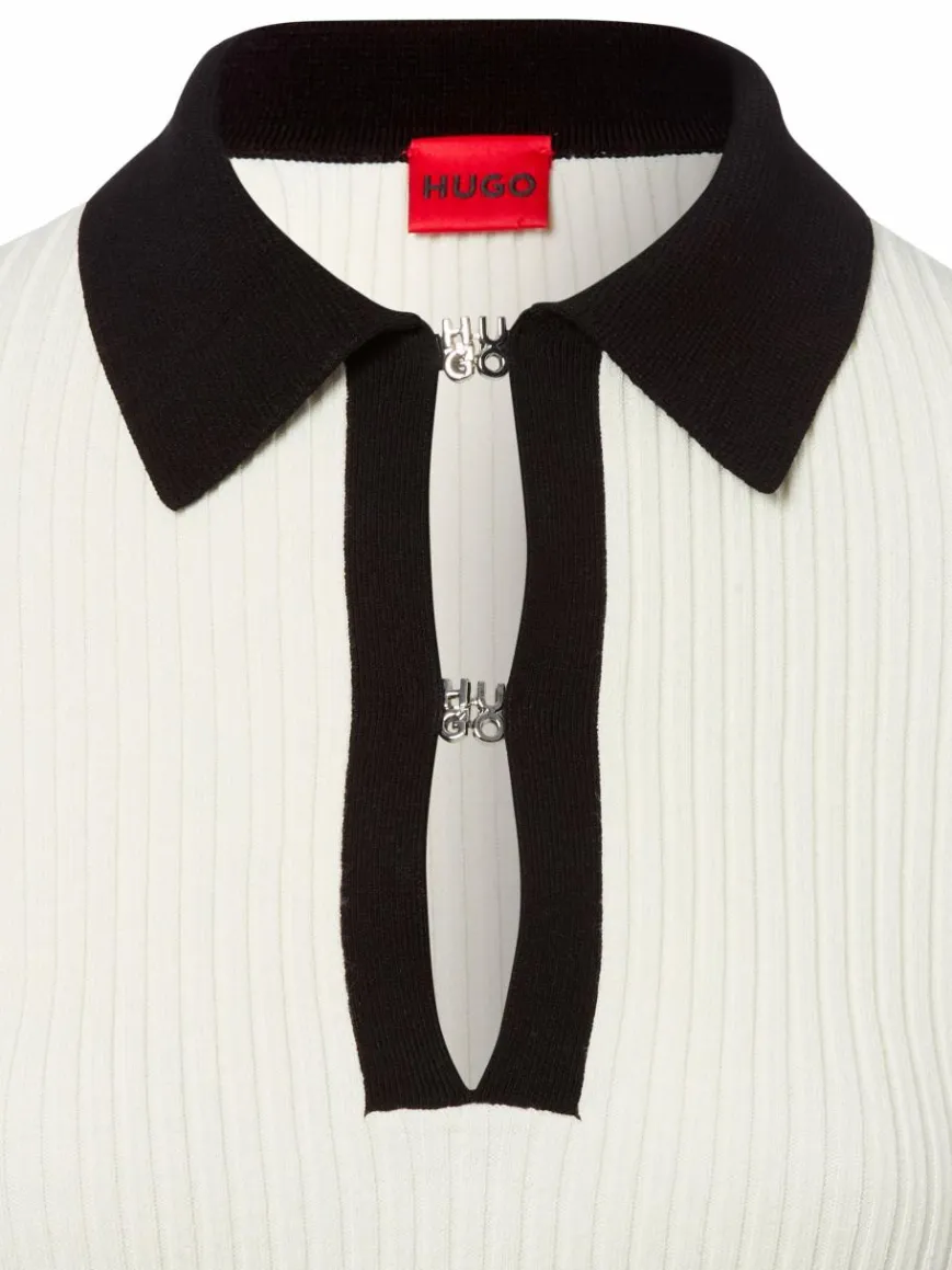 HUGO Pullover & Strickjacken*Damen Rippstrickpullover - Sharro ecru schwarz uni