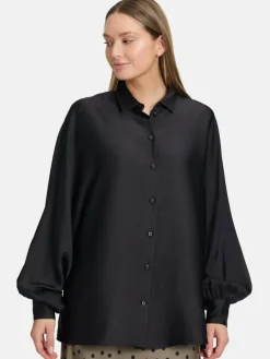 Vera Mont Blusen*Damen Satin-Bluse schwarz uni