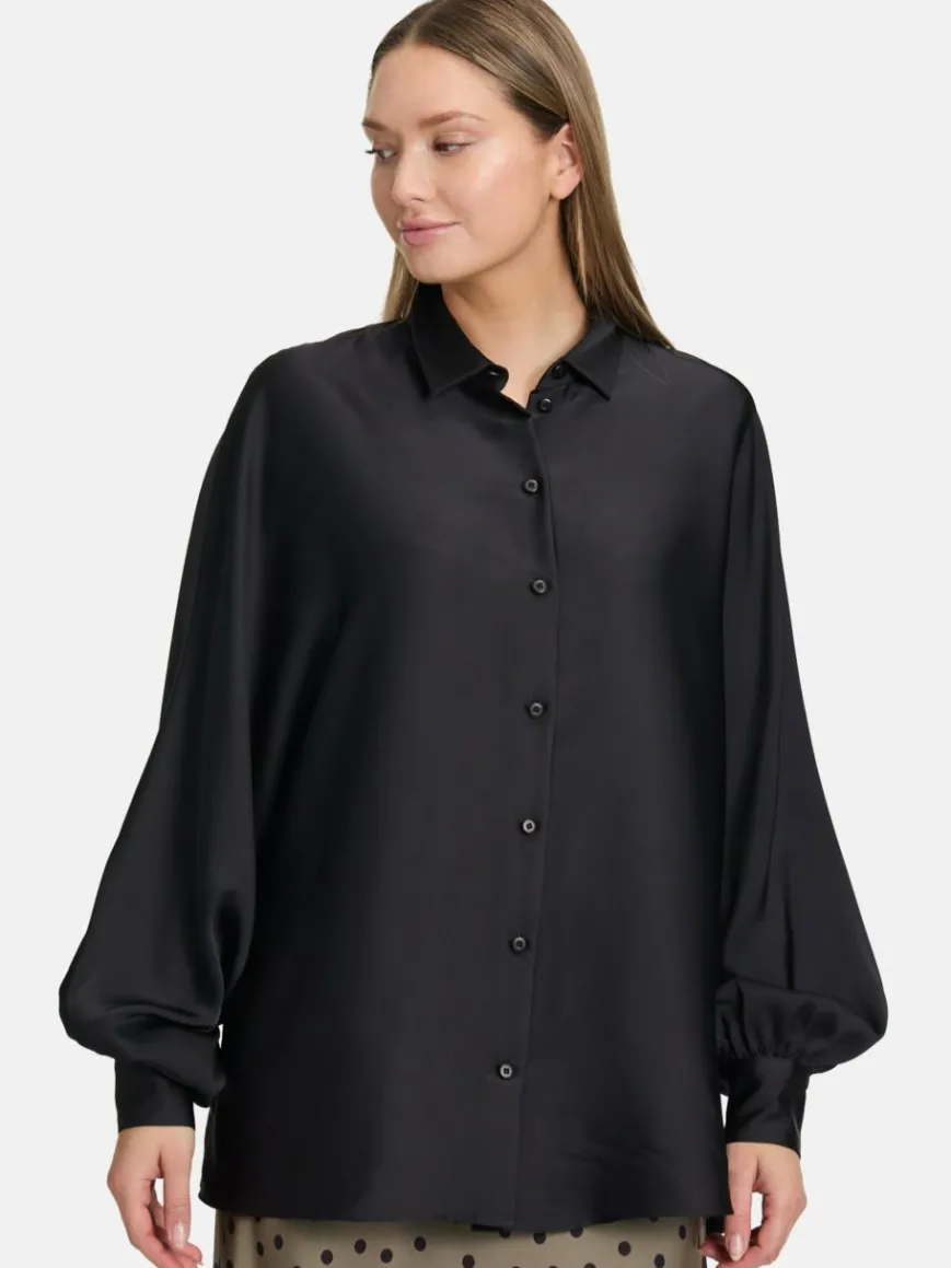 Vera Mont Blusen*Damen Satin-Bluse schwarz uni