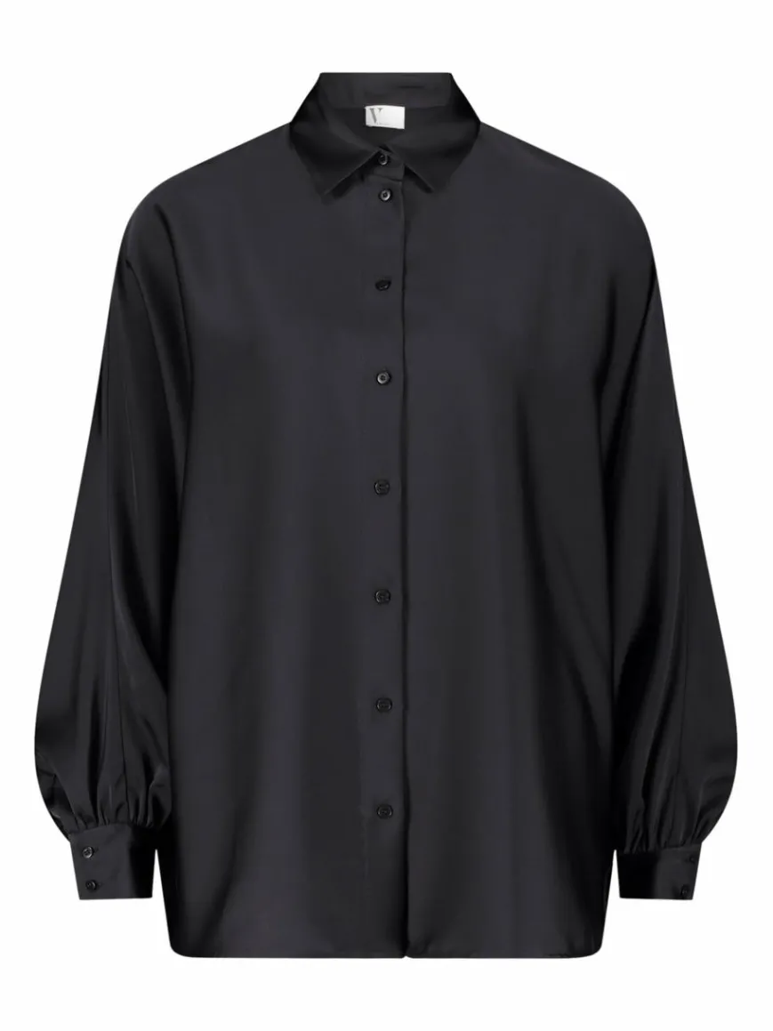 Vera Mont Blusen*Damen Satin-Bluse schwarz uni
