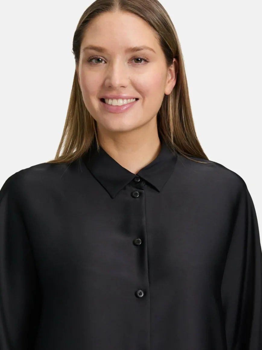 Vera Mont Blusen*Damen Satin-Bluse schwarz uni