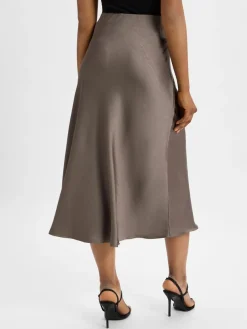 Neo Noir Röcke*Damen Satin-Maxirock - Vicky grau uni