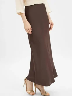 Neo Noir Röcke*Damen Satin-Maxirock - Vicky schoko uni