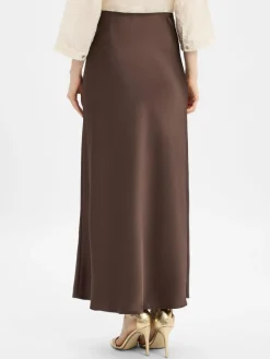 Neo Noir Röcke*Damen Satin-Maxirock - Vicky schoko uni