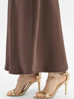 Neo Noir Röcke*Damen Satin-Maxirock - Vicky schoko uni