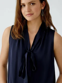 Oui Blusen*Damen Schluppenbluse blau uni