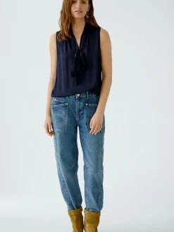 Oui Blusen*Damen Schluppenbluse blau uni