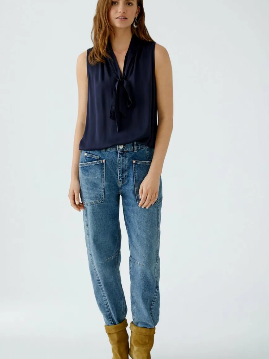 Oui Blusen*Damen Schluppenbluse blau uni