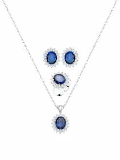 Elli Schmuck*Damen Schmuckset blau uni