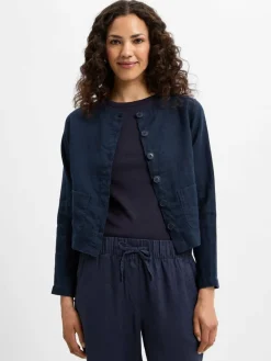 Marie Lund Blazer*Damen Sommerbluse aus Leinen marine uni