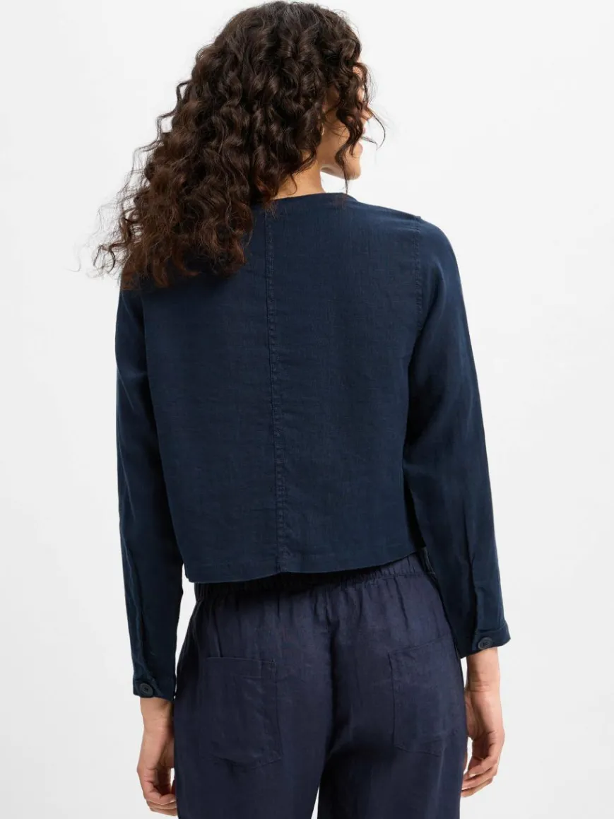 Marie Lund Blazer*Damen Sommerbluse aus Leinen marine uni