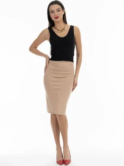 Faina Röcke*Damen Strick Midirock beige uni