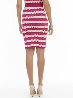 Faina Röcke*Damen Strick Midirock pink gemustert