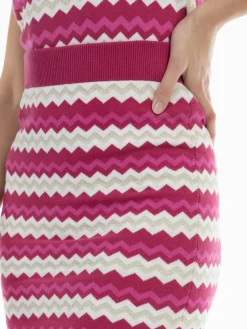 Faina Röcke*Damen Strick Midirock pink gemustert