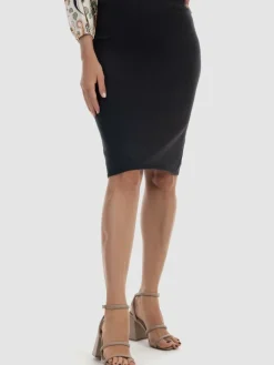 Usha Röcke*Damen Strick Midirock schwarz uni