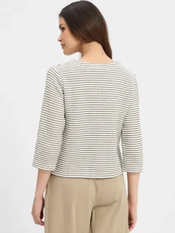 More & More Blazer*Damen Strickblazer weiß schilf gestreift