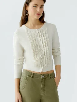 Oui Pullover & Strickjacken*Damen Strickjacke weiß uni