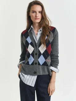 Gant Pullover & Strickjacken*Damen Strickjacke aus Merinowolle anthrazit mehrfarbig kariert