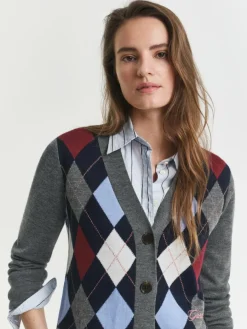 Gant Pullover & Strickjacken*Damen Strickjacke aus Merinowolle anthrazit mehrfarbig kariert