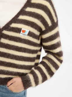 american vintage Pullover & Strickjacken*Damen Strickjacke mit Alpaka-Anteil - Nenybay schoko beige gestreift