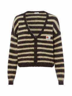 american vintage Pullover & Strickjacken*Damen Strickjacke mit Alpaka-Anteil - Nenybay schoko beige gestreift