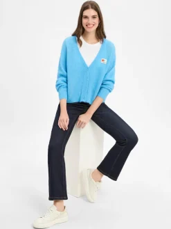 american vintage Pullover & Strickjacken*Damen Strickjacke mit Alpaka-Anteil - Nenybay blau meliert