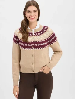 JOOP! Pullover & Strickjacken*Damen Strickjacke mit Cashmere-Anteil - Kloda beige aubergine gemustert