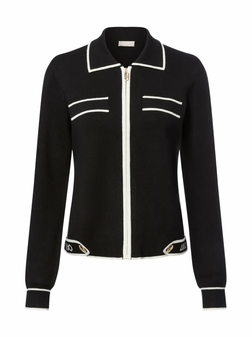Liu Jo Collection Pullover & Strickjacken*Damen Strickjacke mit Seidenanteil - Maglia zippata schwarz weiß uni