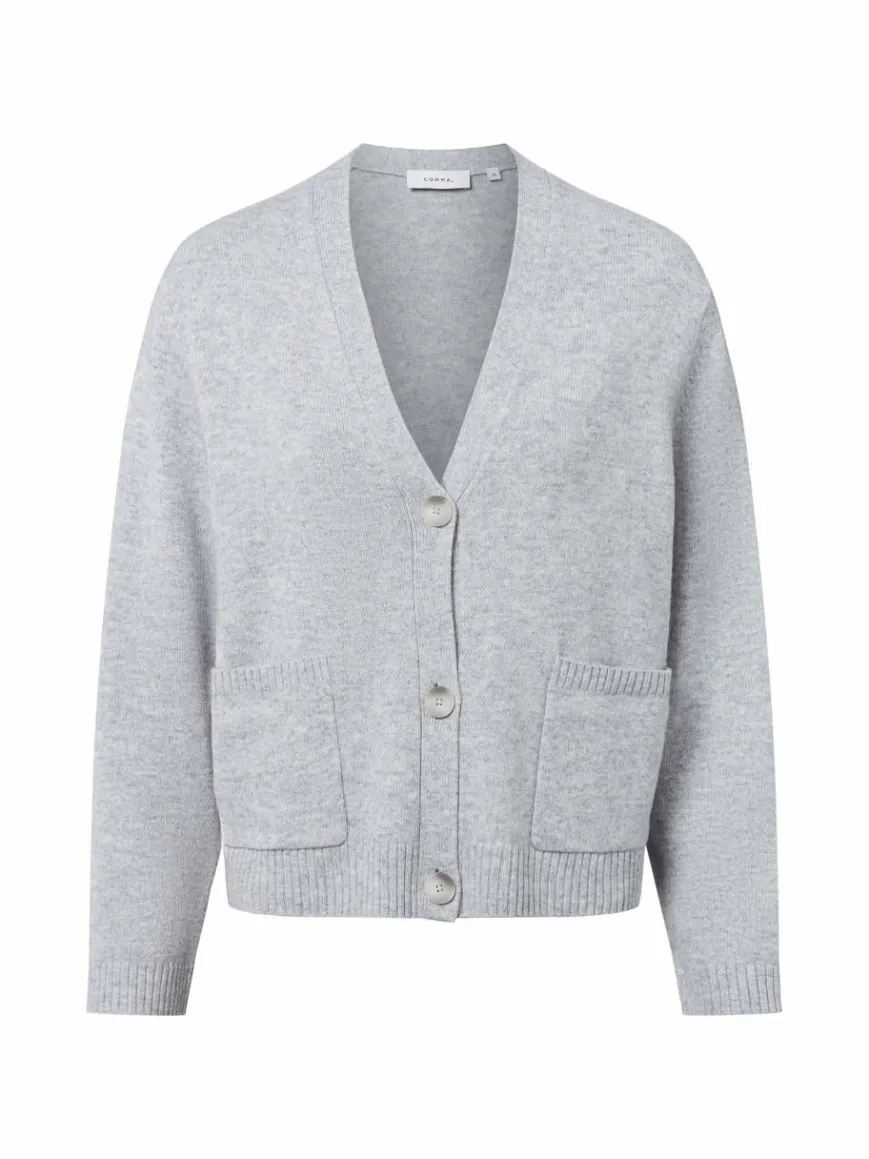 comma Pullover & Strickjacken*Damen Strickjacke mit Woll-Anteil hellgrau meliert