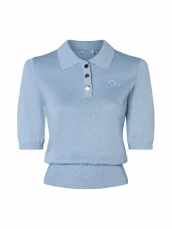Liu Jo Collection Shirts & Tops*Damen Strick-Poloshirt hellblau uni