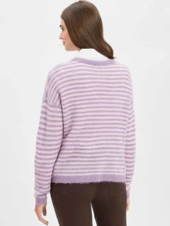 american vintage Pullover & Strickjacken*Damen Strickpullover mit Alpaka-Anteil - Nenybay flieder ecru gestreift