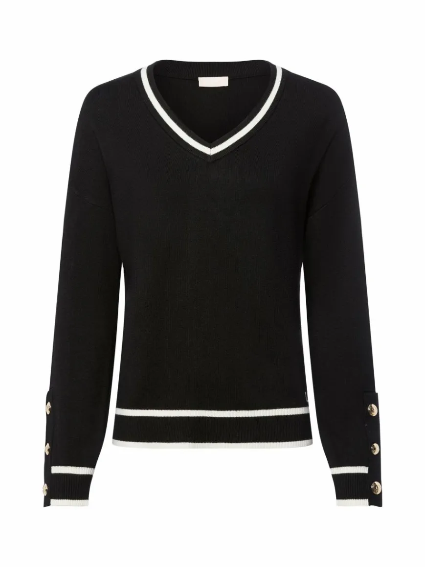 Liu Jo Collection Pullover & Strickjacken*Damen Strickpullover mit Seidenanteil - Maglia Chiusa schwarz weiß uni