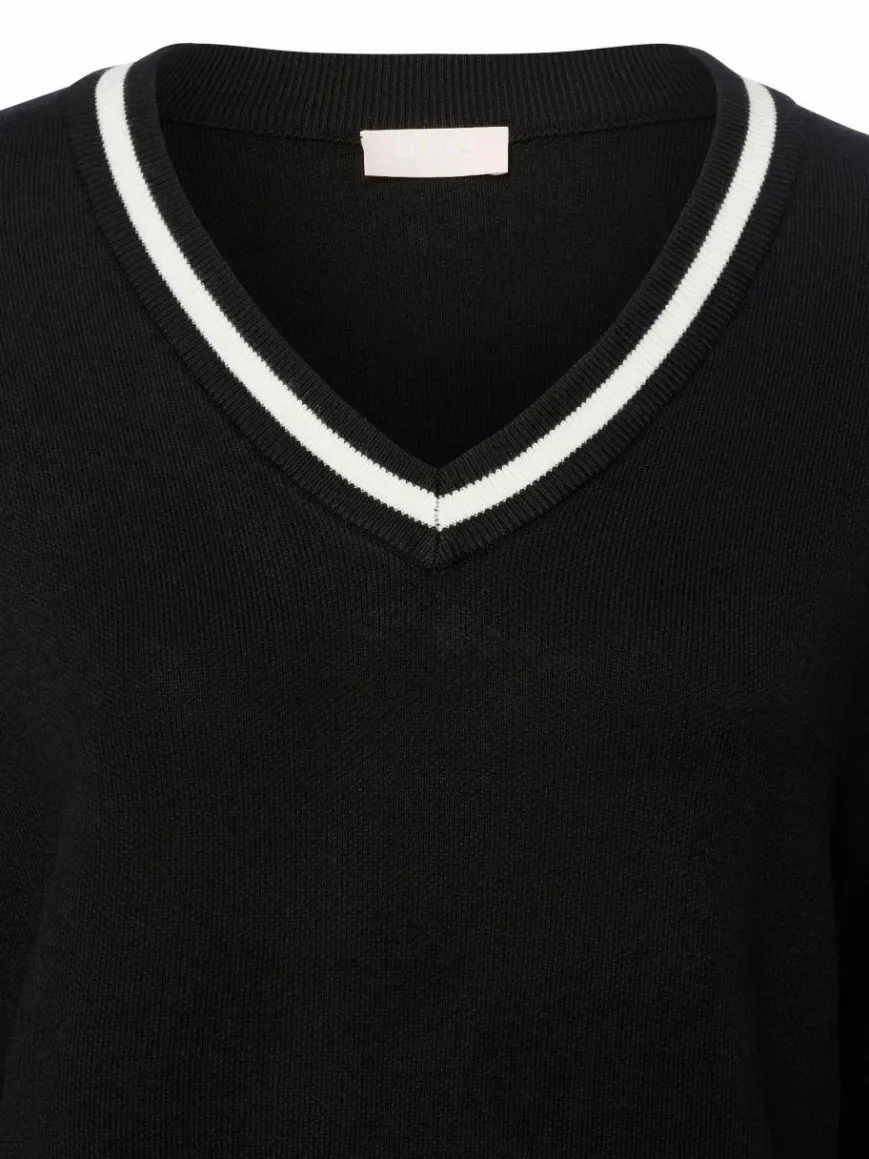 Liu Jo Collection Pullover & Strickjacken*Damen Strickpullover mit Seidenanteil - Maglia Chiusa schwarz weiß uni