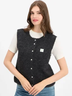 american vintage Jacken & Westen|Pullover & Strickjacken*Damen Strickweste mit Alpaka-Anteil - East anthrazit meliert