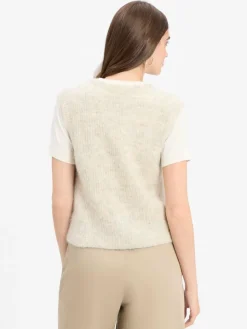 american vintage Jacken & Westen|Pullover & Strickjacken*Damen Strickweste mit Alpaka-Anteil - East beige hellgrau meliert