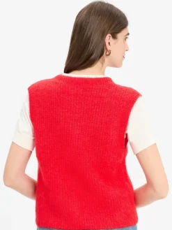 american vintage Jacken & Westen|Pullover & Strickjacken*Damen Strickweste mit Alpaka-Anteil - East rot uni